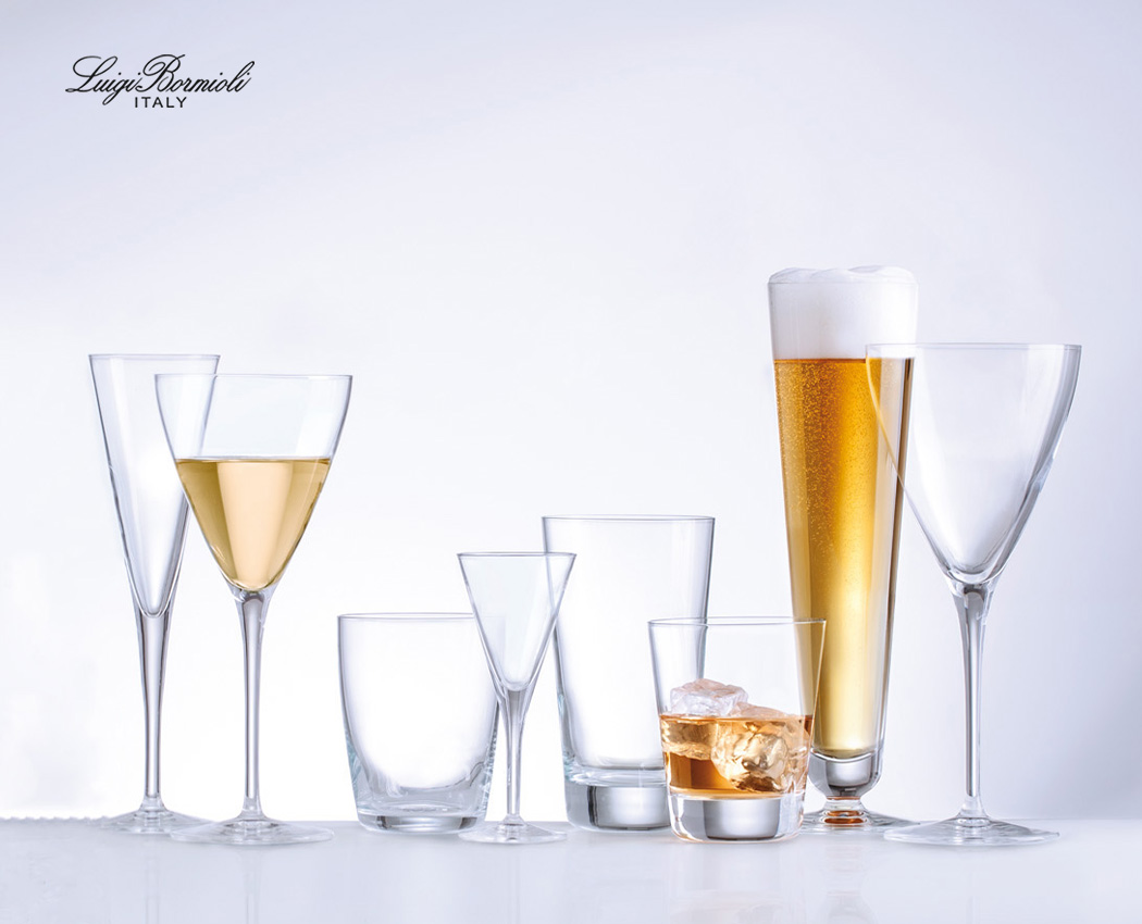 意大利进口酒杯，路易治·波米奥尼(Luigi Bormiol)雅致系列高脚马提尼杯啤酒杯、厚底威士忌杯展示